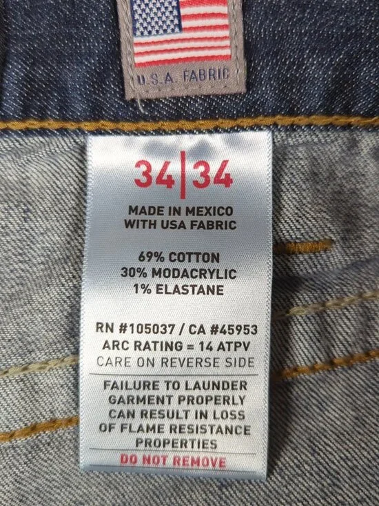 Ariat FR Jeans Mens 34x34 Blue M5 Straight Flame Resistant CAT 2 Workwear - Picture 3 of 11